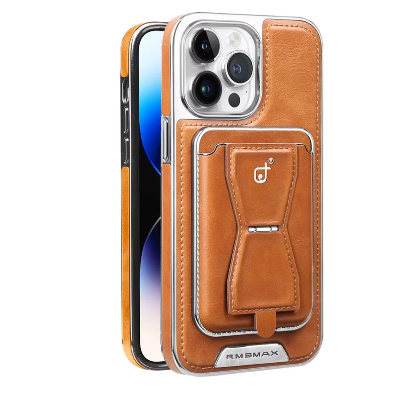 Funda de cuero con ranura para tarjeta magnética para iPhone 16, 15, 14, 12, 13, 11 Pro Max y 16 Plus, funda de cuero de lujo para negocios de alta gama.