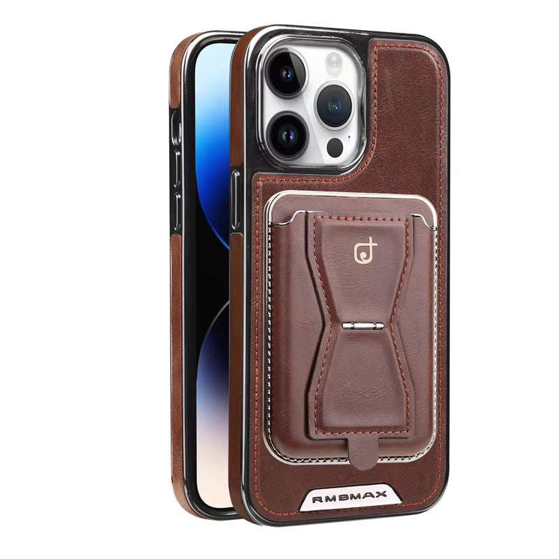 Funda de cuero con ranura para tarjeta magnética para iPhone 16, 15, 14, 12, 13, 11 Pro Max y 16 Plus, funda de cuero de lujo para negocios de alta gama.