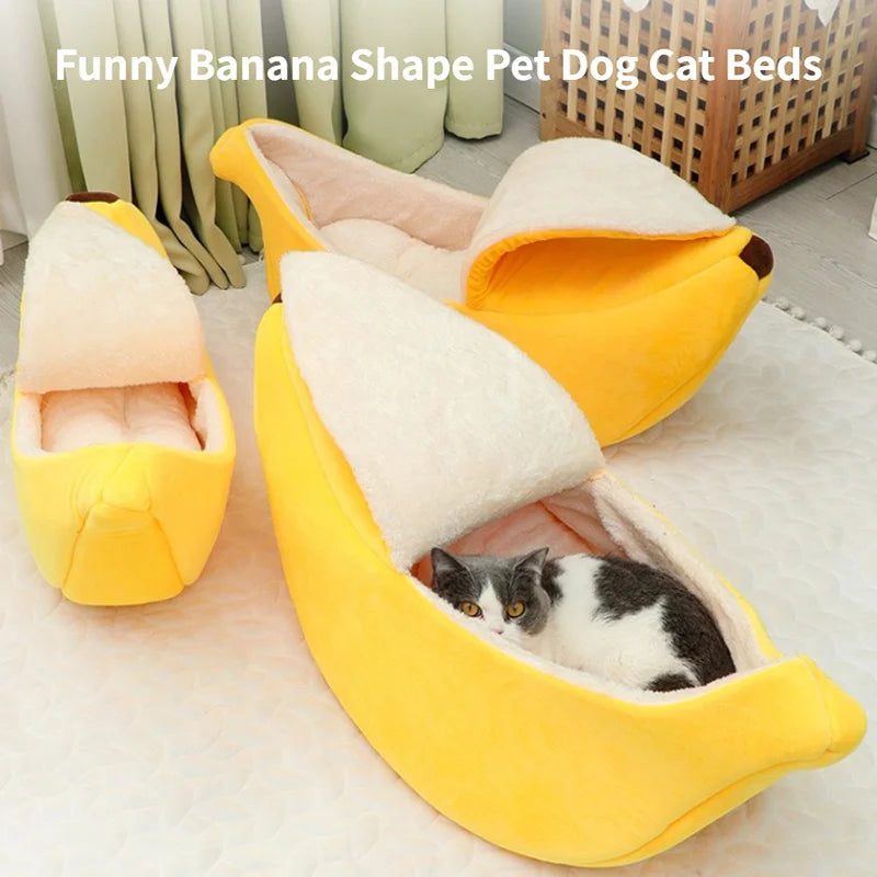 Cama tipo banana para gatos, divertida, bonita y acogedora, cálida y duradera, portátil, para mascotas, cojín para perros, suministros para gatos, multicolor