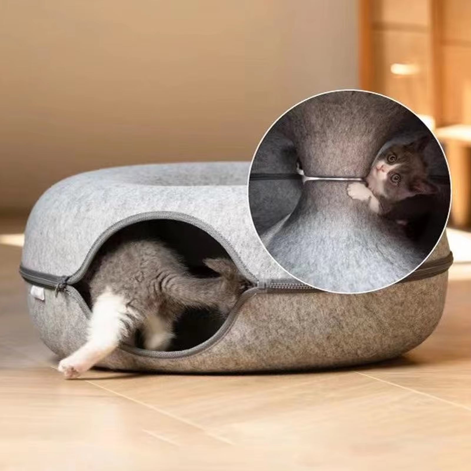 Túnel para gatos en forma de dona, juguete interactivo, cama para gatos, doble uso, para hurones, conejos, túneles, juguetes de interior, casa para gatos, juguete de entrenamiento para gatitos.
