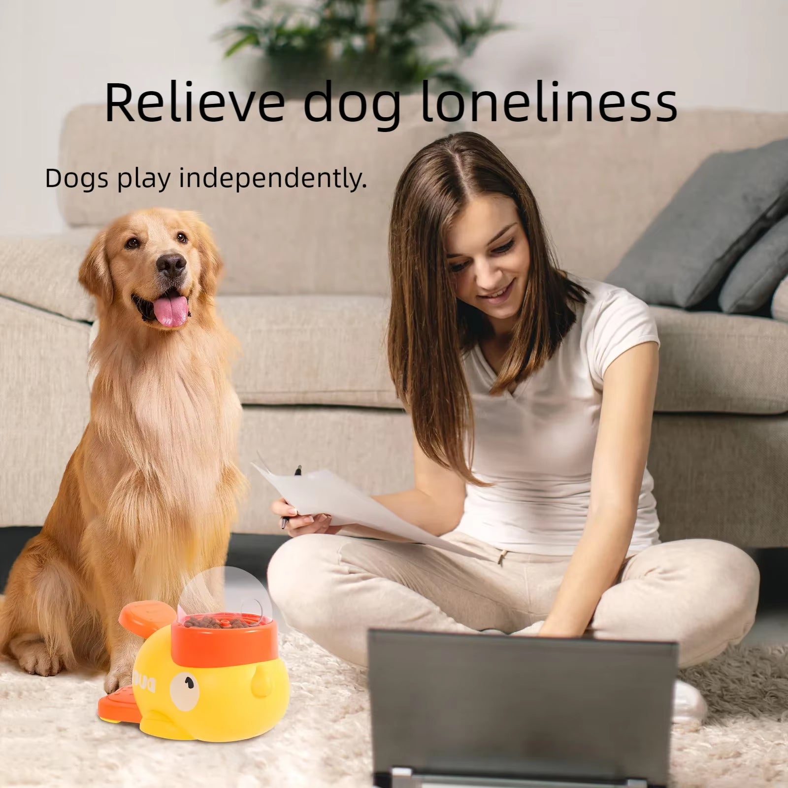 Comedero interactivo amarillo con forma de patito de goma para perros y gatos: un juguete de rompecabezas con dispensador de golosinas, diseñado para el adiestramiento de mascotas.