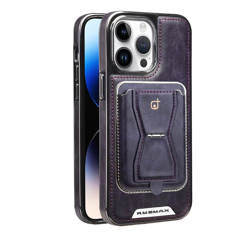 Funda de cuero con ranura para tarjeta magnética para iPhone 16, 15, 14, 12, 13, 11 Pro Max y 16 Plus, funda de cuero de lujo para negocios de alta gama.