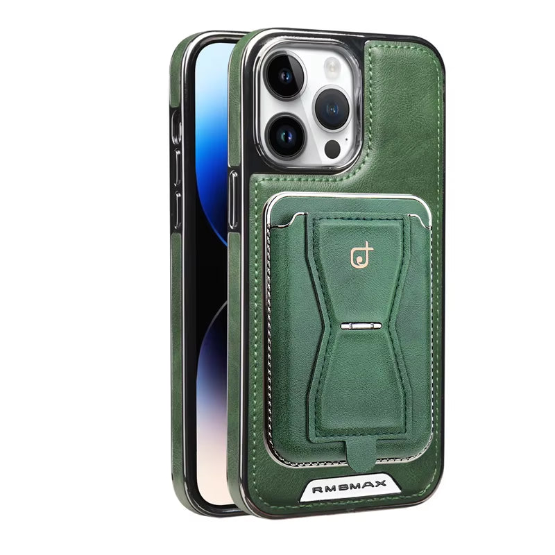 Funda de cuero con ranura para tarjeta magnética para iPhone 16, 15, 14, 12, 13, 11 Pro Max y 16 Plus, funda de cuero de lujo para negocios de alta gama.