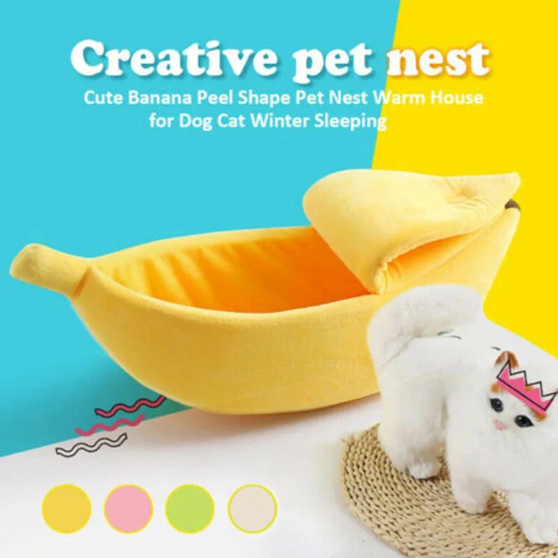 Cama tipo banana para gatos, divertida, bonita y acogedora, cálida y duradera, portátil, para mascotas, cojín para perros, suministros para gatos, multicolor