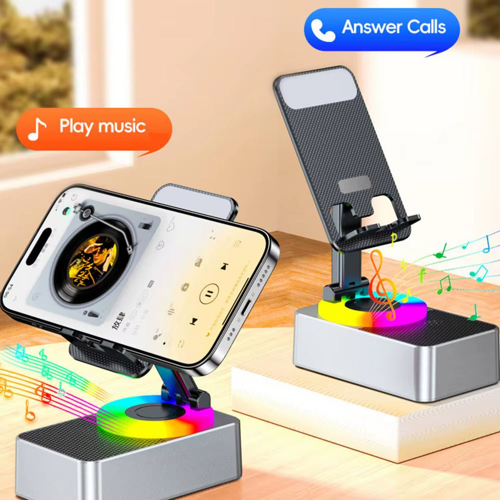 Soporte para teléfono con Bluetooth, soporte giratorio con altavoz inalámbrico, soporte plegable y ajustable para teléfono celular.