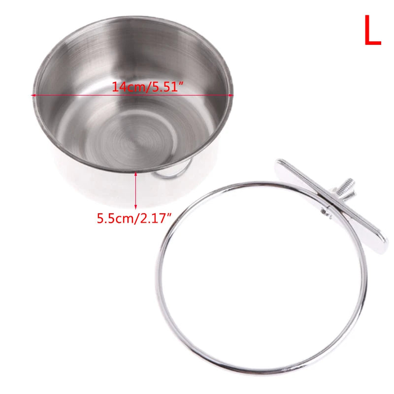 Comedero de acero inoxidable para pájaros, jaula colgante para periquitos y loros, tazón, taza, comedero para pájaros, bebedero y plato antivuelco.