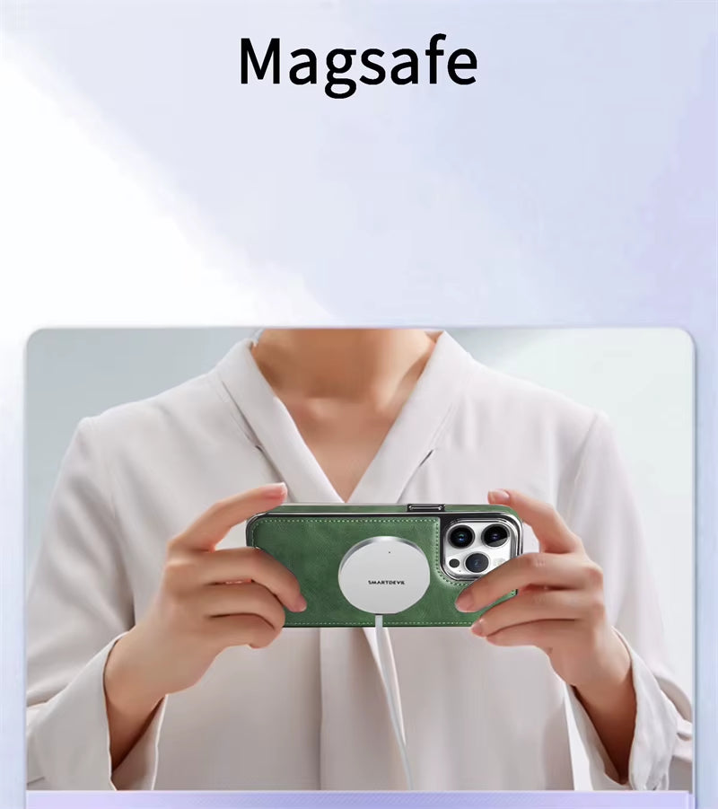 Funda de cuero con ranura para tarjeta magnética para iPhone 16, 15, 14, 12, 13, 11 Pro Max y 16 Plus, funda de cuero de lujo para negocios de alta gama.