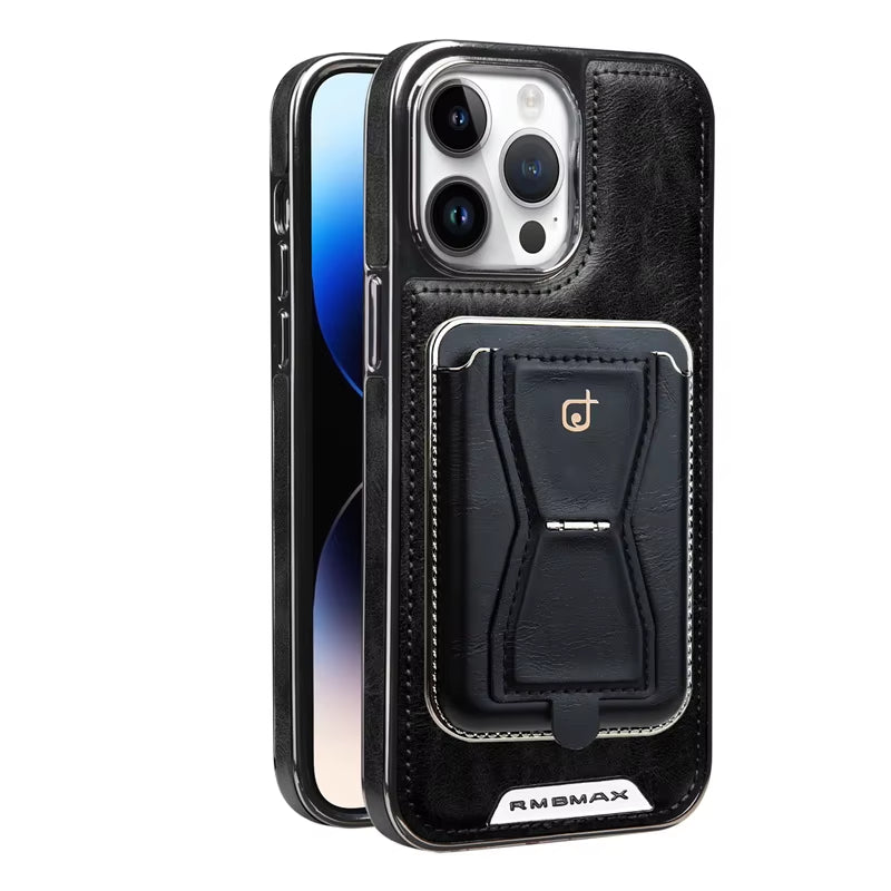 Funda de cuero con ranura para tarjeta magnética para iPhone 16, 15, 14, 12, 13, 11 Pro Max y 16 Plus, funda de cuero de lujo para negocios de alta gama.