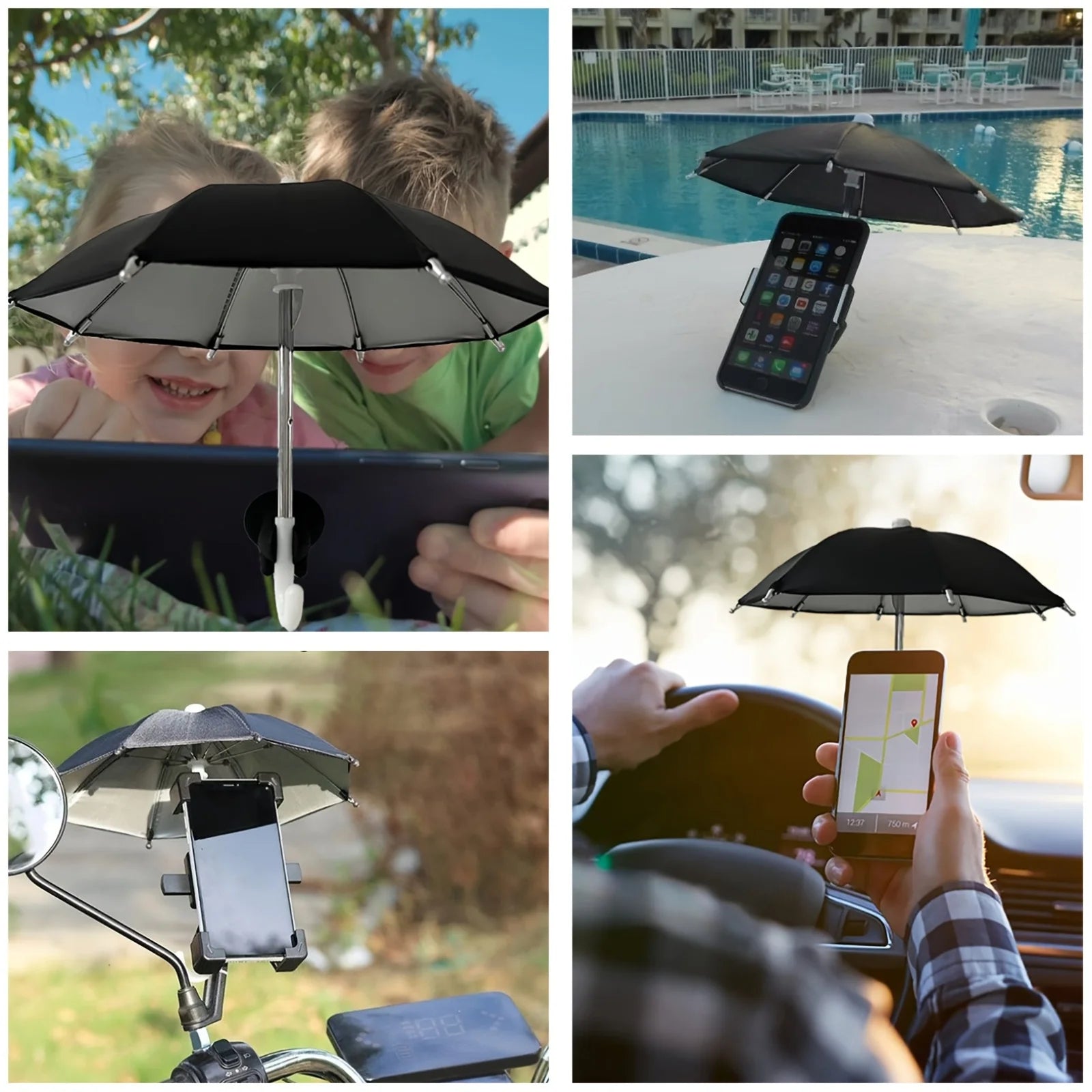 Mini soporte creativo para teléfono con paraguas, soporte universal impermeable para smartphones, accesorio portátil para exteriores resistente a la lluvia y al sol.
