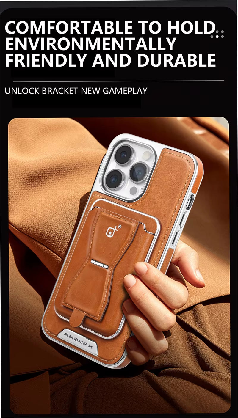Funda de cuero con ranura para tarjeta magnética para iPhone 16, 15, 14, 12, 13, 11 Pro Max y 16 Plus, funda de cuero de lujo para negocios de alta gama.