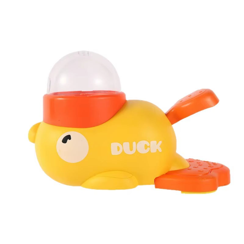 Comedero interactivo amarillo con forma de patito de goma para perros y gatos: un juguete de rompecabezas con dispensador de golosinas, diseñado para el adiestramiento de mascotas.