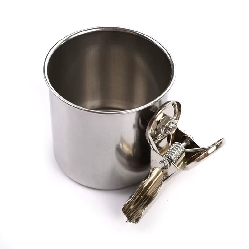 Comedero de acero inoxidable para pájaros, jaula colgante para periquitos y loros, tazón, taza, comedero para pájaros, bebedero y plato antivuelco.