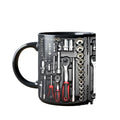 Divertida taza de café de 325 ml con diseño de caja de herramientas y llave inglesa, taza de cerámica resistente para mecánico, regalo para mecánico de automóviles.