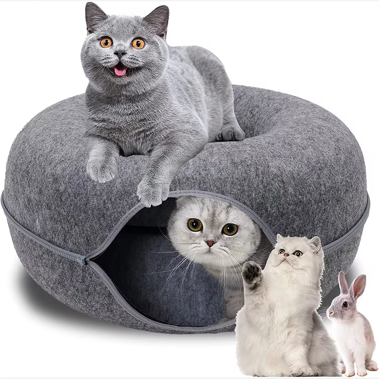 Túnel para gatos en forma de dona, juguete interactivo, cama para gatos, doble uso, para hurones, conejos, túneles, juguetes de interior, casa para gatos, juguete de entrenamiento para gatitos.