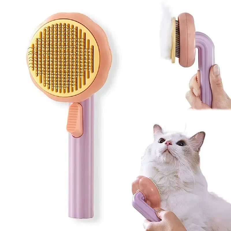 Peine de aseo para gatos Pumpkin Pet, cepillo autolimpiante para gatos, cachorros y conejos, elimina las capas inferiores sueltas y el pelo enredado.