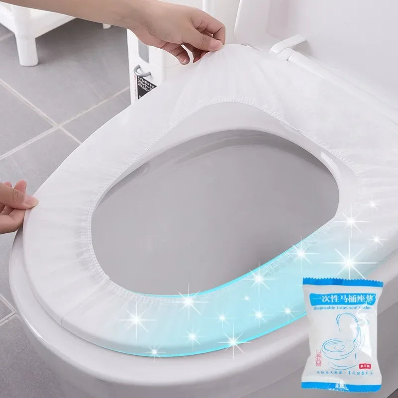 Funda de inodoro desechable, estéril, portátil, para viajes, campamentos, hoteles, baños, tela no tejida, aislante, alfombrilla para inodoro, anillo portador, accesorios