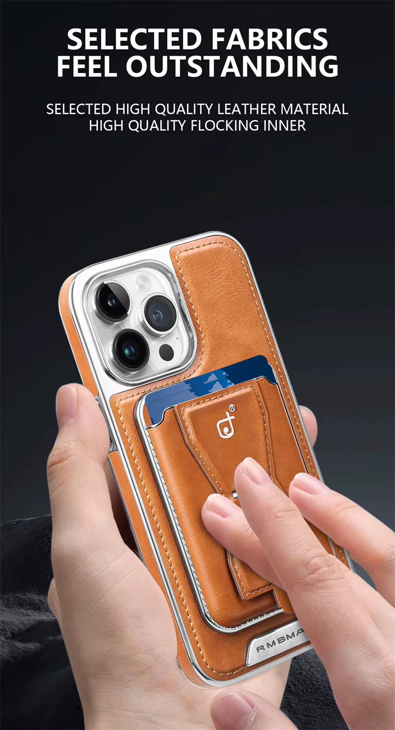 Funda de cuero con ranura para tarjeta magnética para iPhone 16, 15, 14, 12, 13, 11 Pro Max y 16 Plus, funda de cuero de lujo para negocios de alta gama.