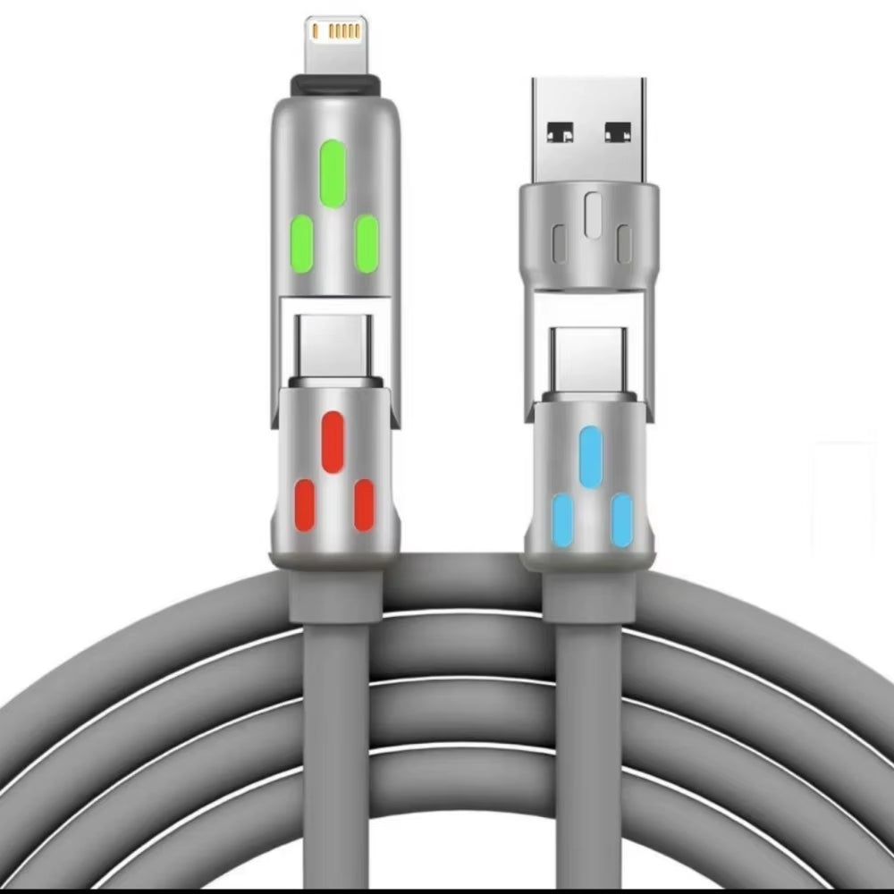 Cable de carga rápida tipo C de 240 W, 4 en 1, USB PD de silicona, cable de carga súper rápida tipo C a USB A para iPhone, Samsung y Xiaomi.