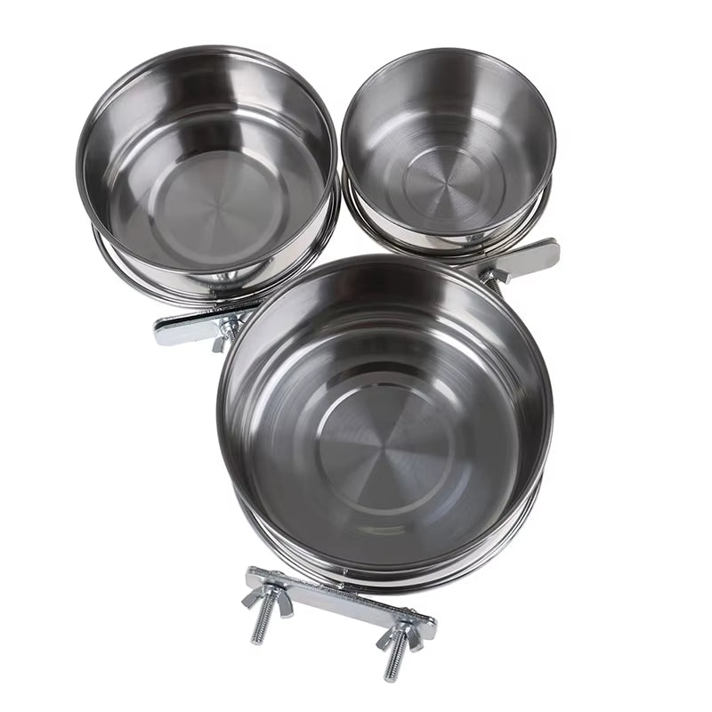 Comedero de acero inoxidable para pájaros, jaula colgante para periquitos y loros, tazón, taza, comedero para pájaros, bebedero y plato antivuelco.