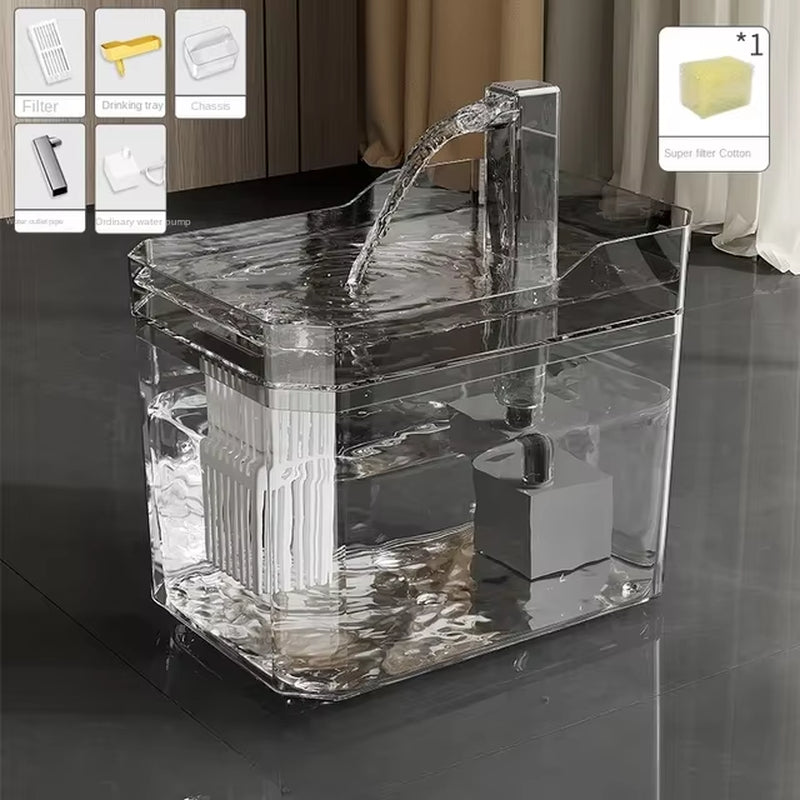 Fuente de agua para gatos con filtro automático, transparente, USB, anti-quemaduras en seco, recirculación, dispensador de agua filtrada con bomba