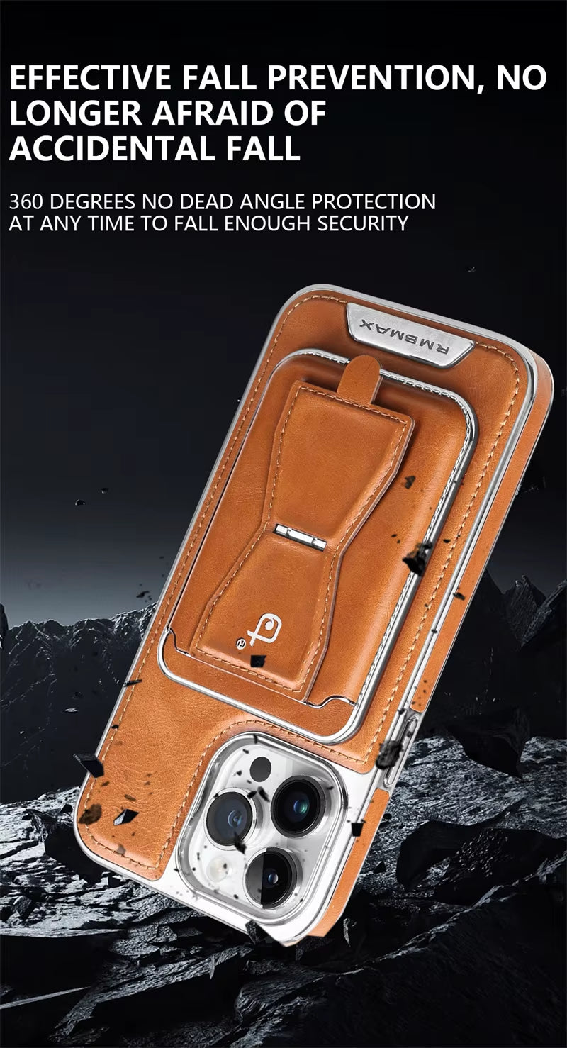 Funda de cuero con ranura para tarjeta magnética para iPhone 16, 15, 14, 12, 13, 11 Pro Max y 16 Plus, funda de cuero de lujo para negocios de alta gama.