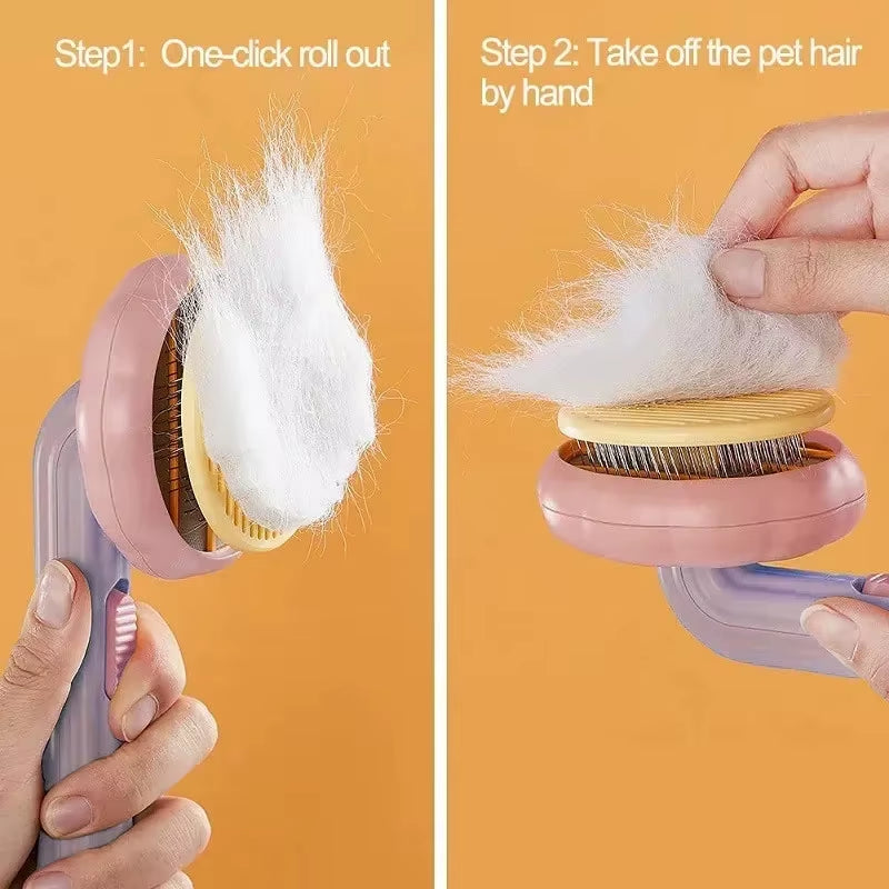 Peine de aseo para gatos Pumpkin Pet, cepillo autolimpiante para gatos, cachorros y conejos, elimina las capas inferiores sueltas y el pelo enredado.