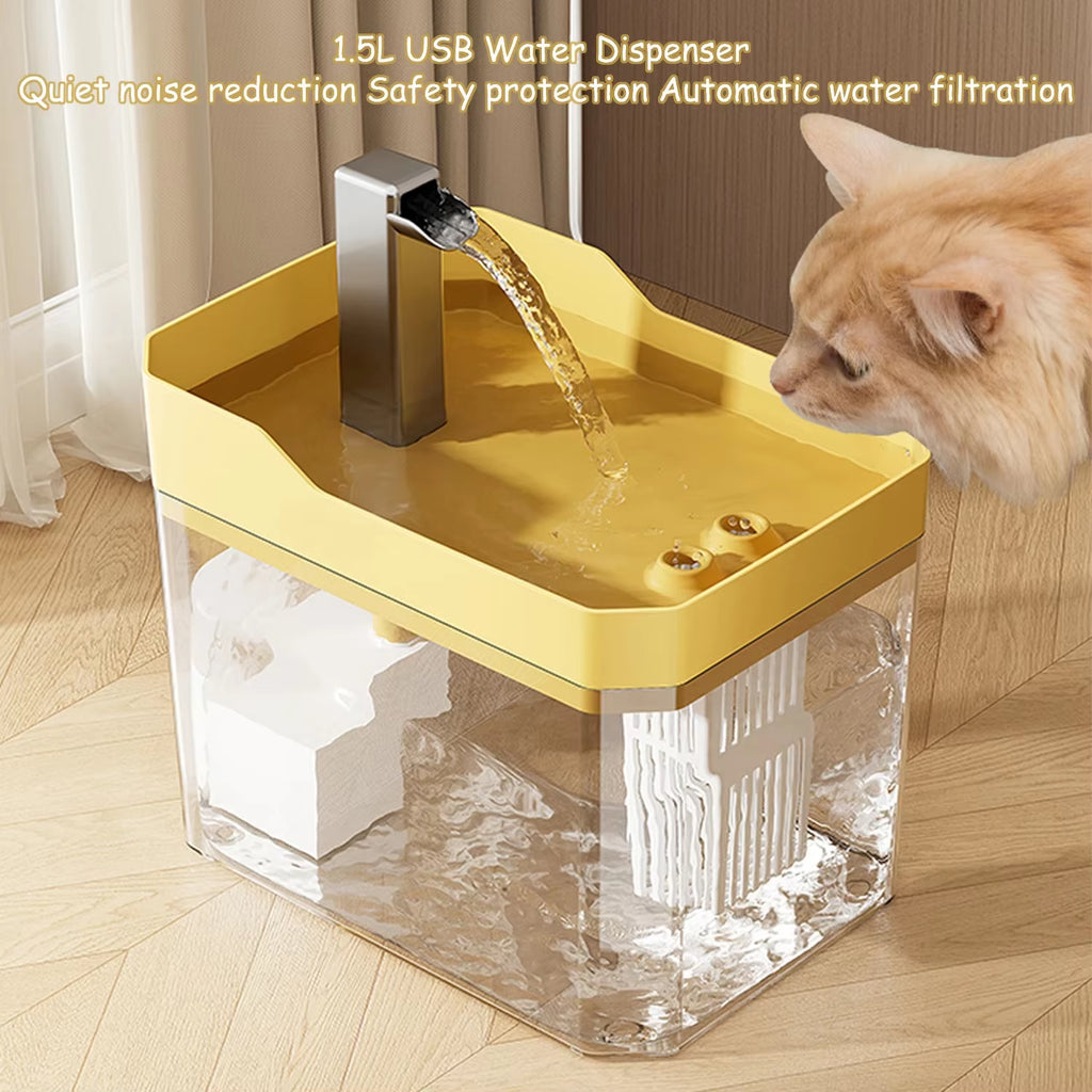 Fuente de agua para gatos con filtro automático, transparente, USB, anti-quemaduras en seco, recirculación, dispensador de agua filtrada con bomba
