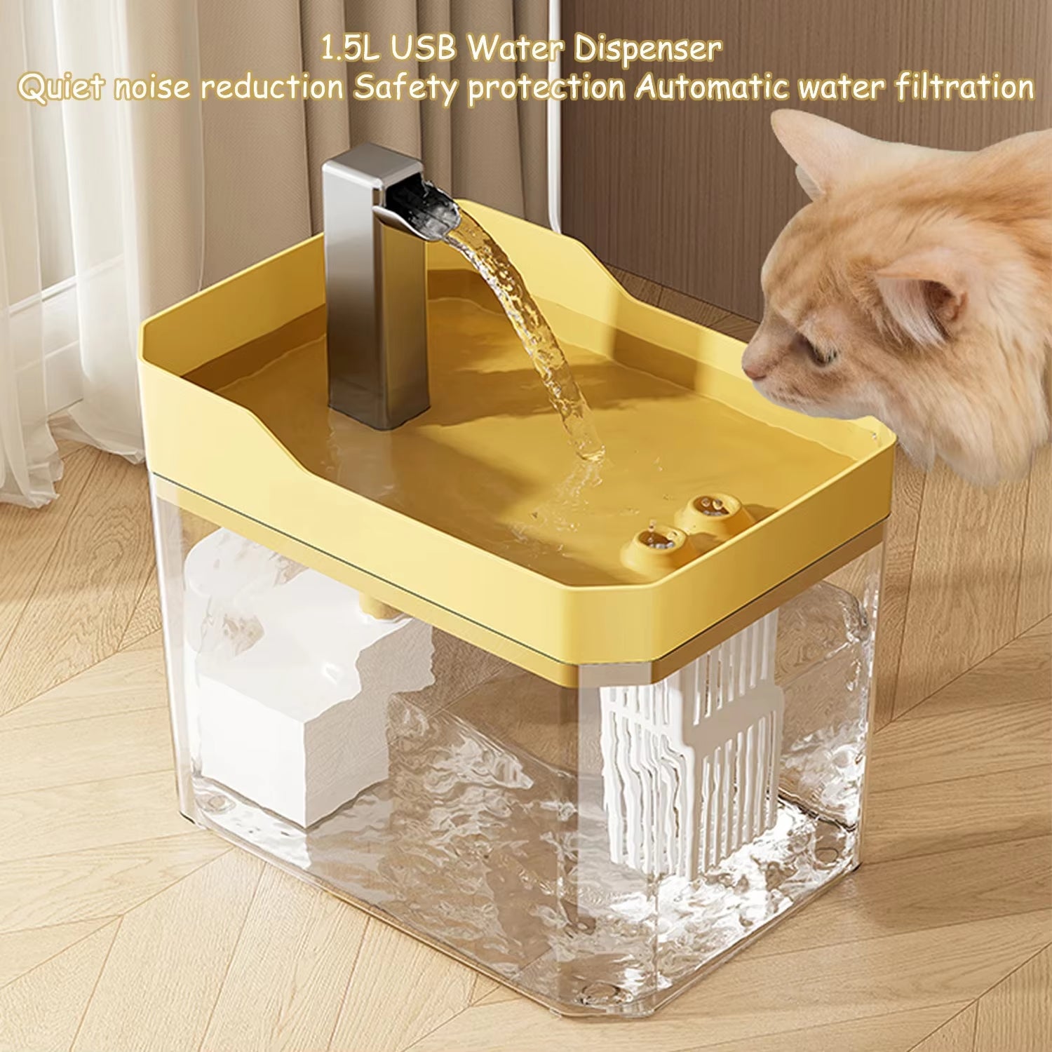Fuente de agua para gatos con filtro automático, transparente, USB, anti-quemaduras en seco, recirculación, dispensador de agua filtrada con bomba