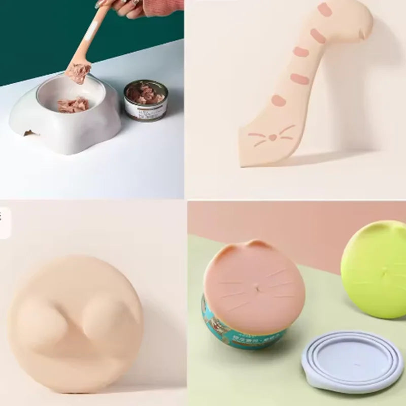 Cuchara para comida enlatada para gatos con tapa sellada, moderna y cómoda, ideal para mantener la comida fresca.