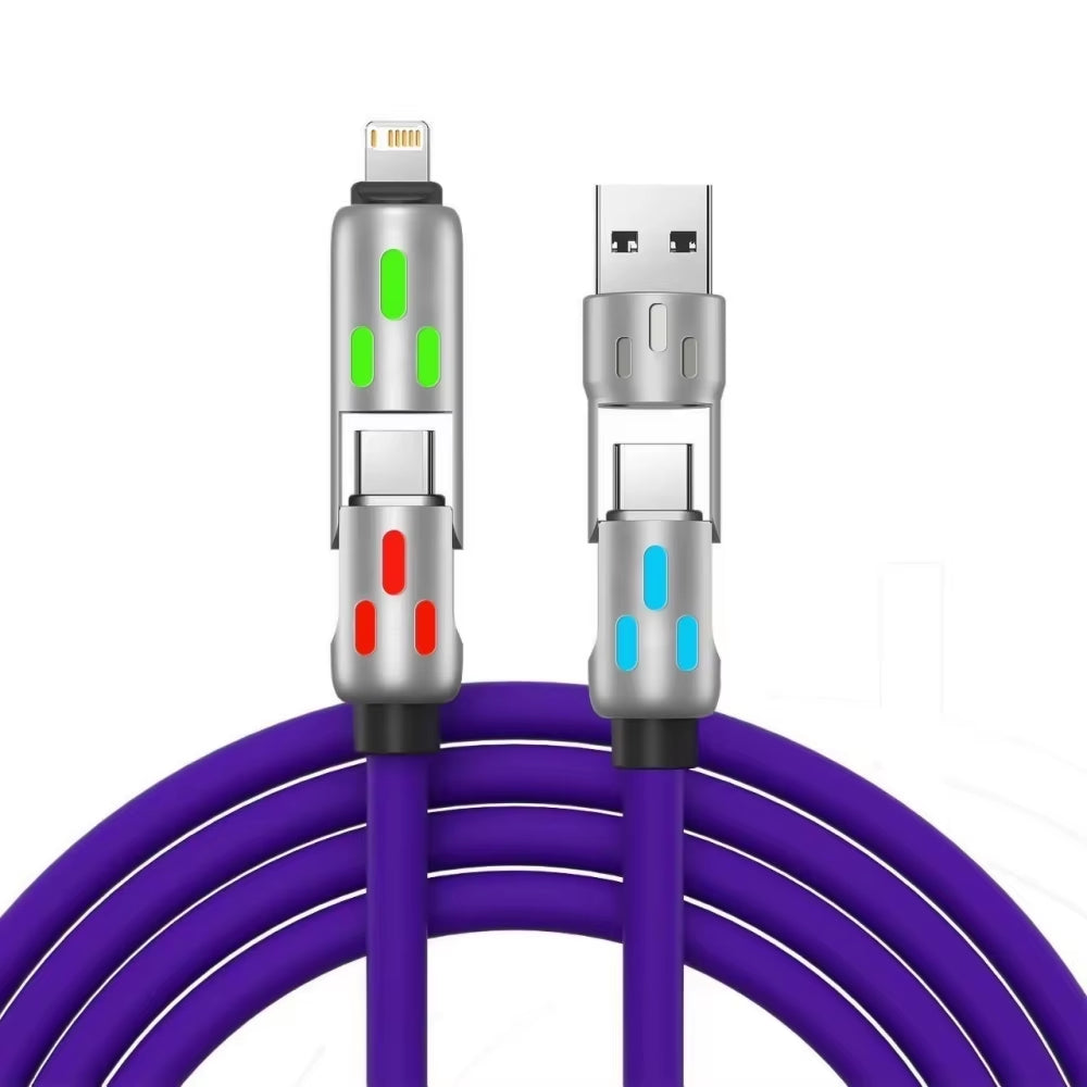 Cable de carga rápida tipo C de 240 W, 4 en 1, USB PD de silicona, cable de carga súper rápida tipo C a USB A para iPhone, Samsung y Xiaomi.