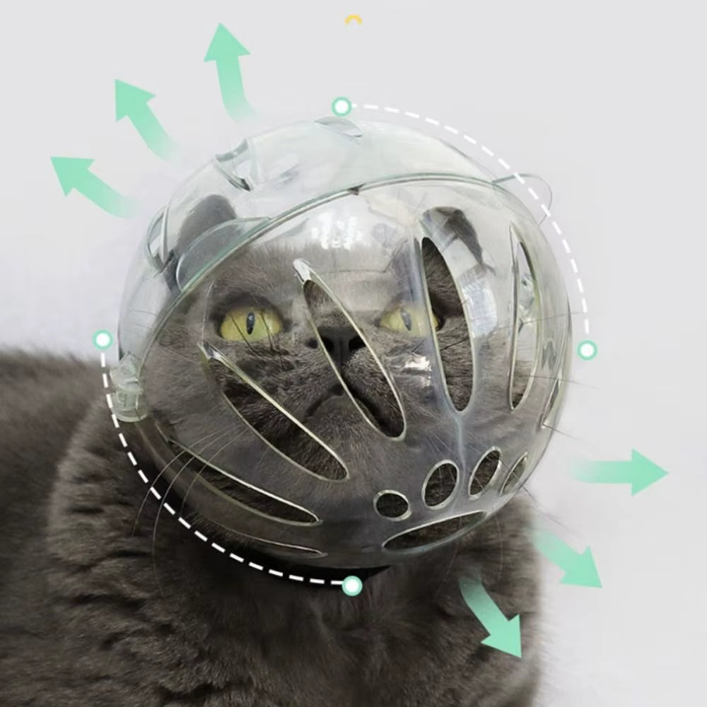 Mascarilla transpirable y resistente para la cabeza de gato, capucha espacial, casco protector con forma de bola para gatitos, suministros para el cuidado de mascotas antimordeduras.