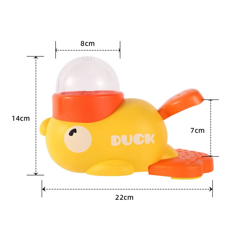 Comedero interactivo amarillo con forma de patito de goma para perros y gatos: un juguete de rompecabezas con dispensador de golosinas, diseñado para el adiestramiento de mascotas.