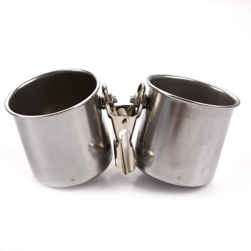 Comedero de acero inoxidable para pájaros, jaula colgante para periquitos y loros, tazón, taza, comedero para pájaros, bebedero y plato antivuelco.